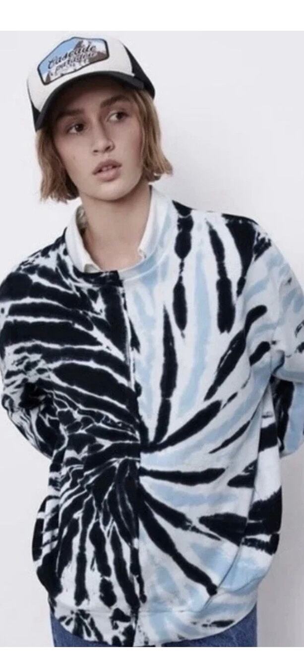 ZARA Relaxed Crew Neck Sweatshirt Split Tie-Dye Pattern Artsy Boho Size S
